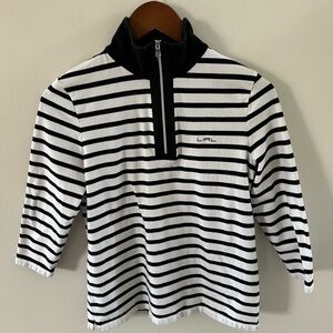 Ralph Lauren Black & White Striped Quarter-Zip 3/4 Sleeve Top, Woman’s PM